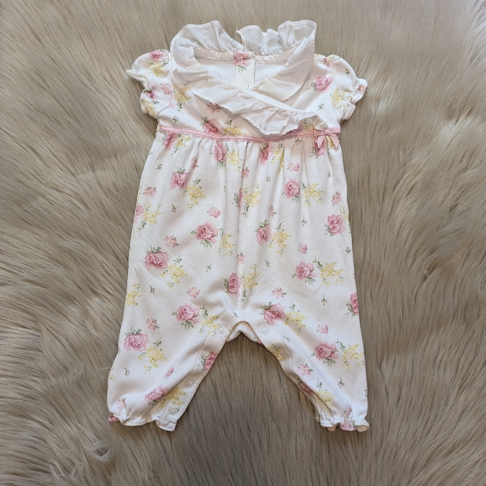 Janie and Jack white with pink rose print jumper size 0-3 M